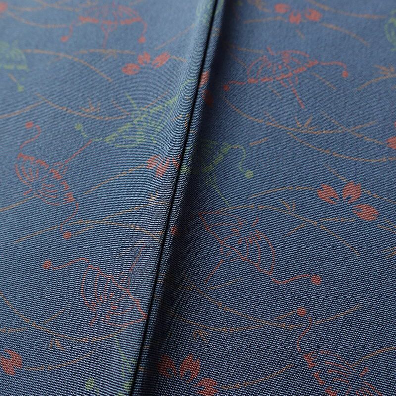 小紋 しつけ糸付き 縮緬 総柄 正絹 古典柄 袷仕立て 身丈160cm 裄丈69.5cm 着物 青・紺_画像9