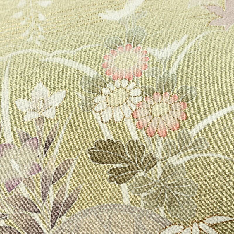 訪問着 良品 縮緬 一つ紋付き 正絹 古典柄 袷仕立て 身丈162cm 裄丈65.5cm 箔 共八掛 フォーマル 着物 黄・黄土色_画像7