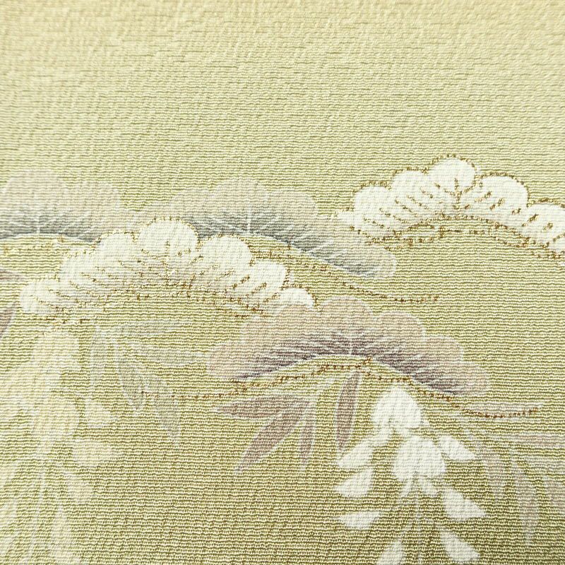 訪問着 良品 縮緬 一つ紋付き 正絹 古典柄 袷仕立て 身丈162cm 裄丈65.5cm 箔 共八掛 フォーマル 着物 黄・黄土色_画像8