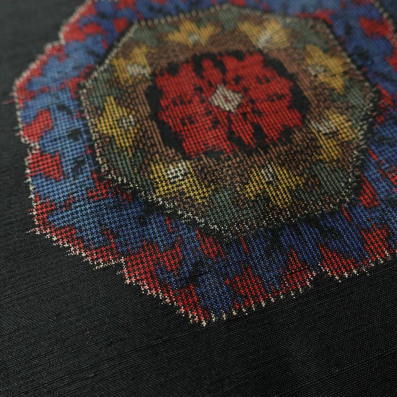 紬 飛び柄 正絹 幾何学柄・抽象柄 袷仕立て 身丈164cm 裄丈66cm 黒_画像7