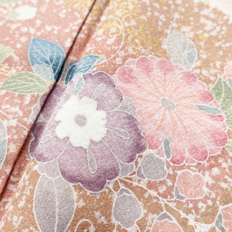 訪問着 良品 正絹 花柄 袷仕立て 身丈164cm 裄丈69.5cm 箔 一部しつけ糸付き 金彩 フォーマル 着物 ピンク_画像7