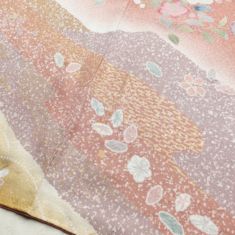 訪問着 良品 正絹 花柄 袷仕立て 身丈164cm 裄丈69.5cm 箔 一部しつけ糸付き 金彩 フォーマル 着物 ピンク_画像14