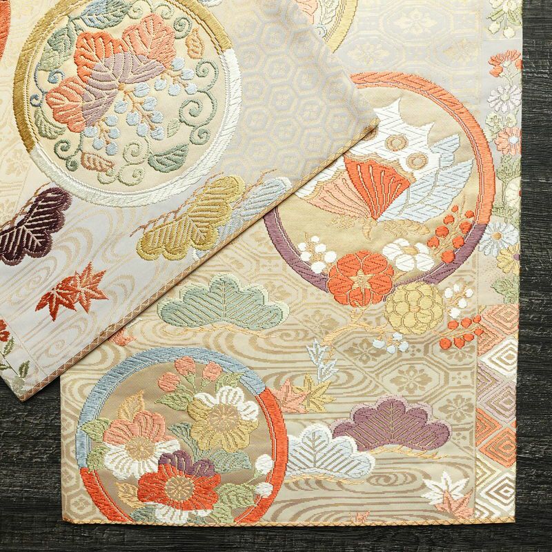 袋帯 六通柄 フォーマル用 正絹 古典柄 刺繍 金糸 帯 振袖用 多色使い_画像14