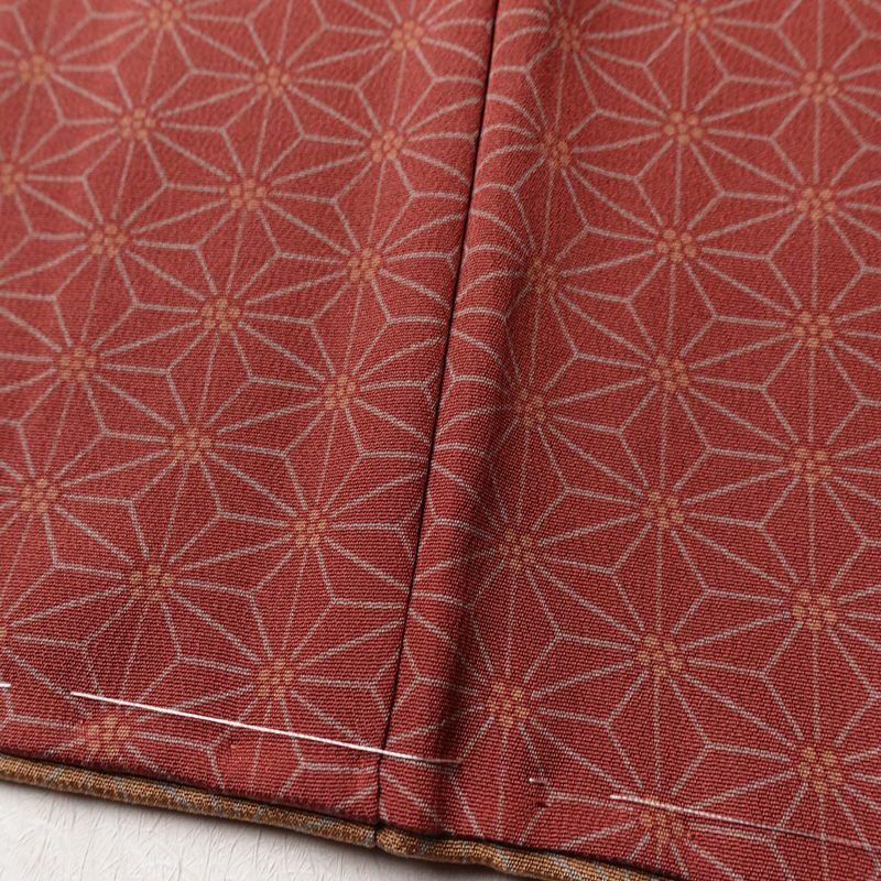 小紋 しつけ糸付き 縮緬 総柄 正絹 麻の葉柄 袷仕立て 色違い共八掛 身丈160.5cm 裄丈67cm 着物 小豆・エンジ_画像9