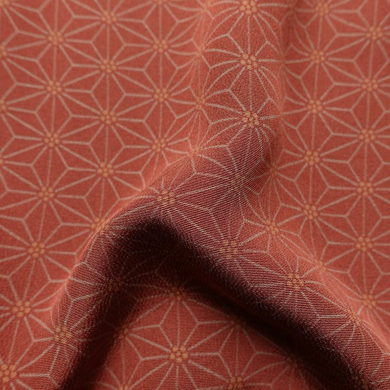 小紋 しつけ糸付き 縮緬 総柄 正絹 麻の葉柄 袷仕立て 色違い共八掛 身丈160.5cm 裄丈67cm 着物 小豆・エンジ_画像20