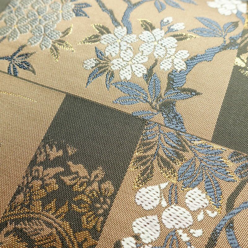 袋帯 六通柄 フォーマル用 正絹 古典柄 花柄 金糸 帯 緑・うぐいす色_画像7