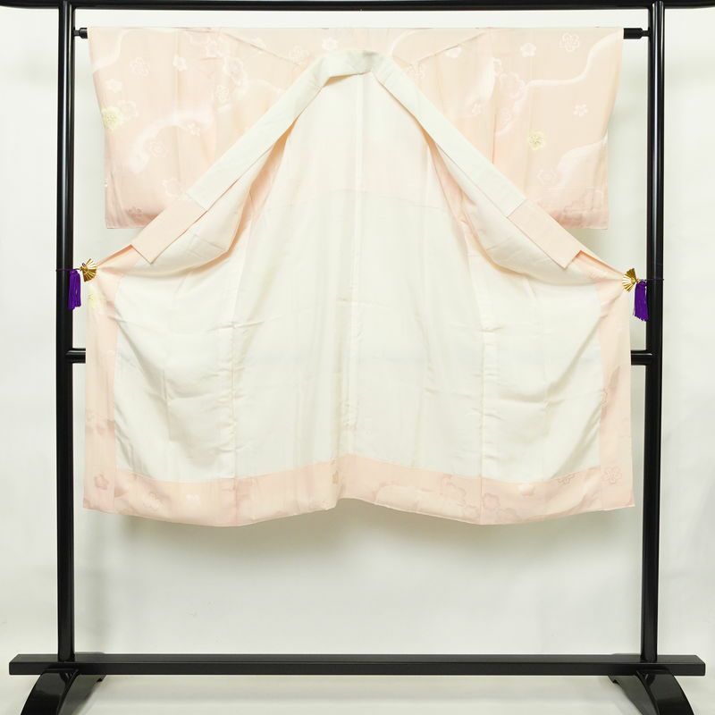 長襦袢 良品 絞り 正絹 花柄 袷仕立て 身丈125cm 裄丈64cm 一部しつけ糸付き フォーマル 桜 ピンク_画像2