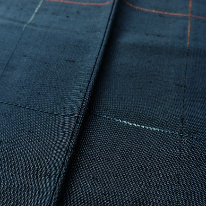 塩沢紬 紬 しつけ糸付き 正絹 チェック・格子柄 袷仕立て 身丈164cm 裄丈65cm つむぎ 塩澤紬 着物 青・紺_画像10