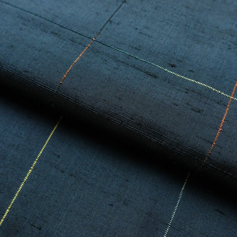 塩沢紬 紬 しつけ糸付き 正絹 チェック・格子柄 袷仕立て 身丈164cm 裄丈65cm つむぎ 塩澤紬 着物 青・紺_画像18