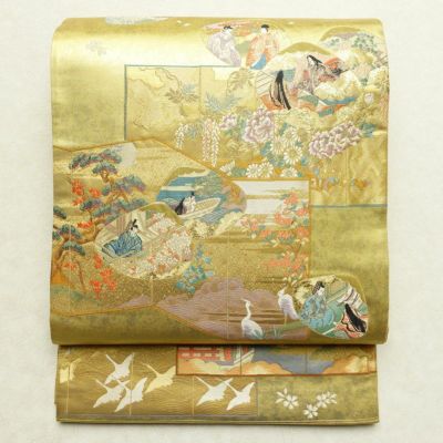 袋帯 本金箔 平安雅貝合文 六通柄 良品 フォーマル用 正絹 人物・動物柄 箔 金糸 帯 金・銀