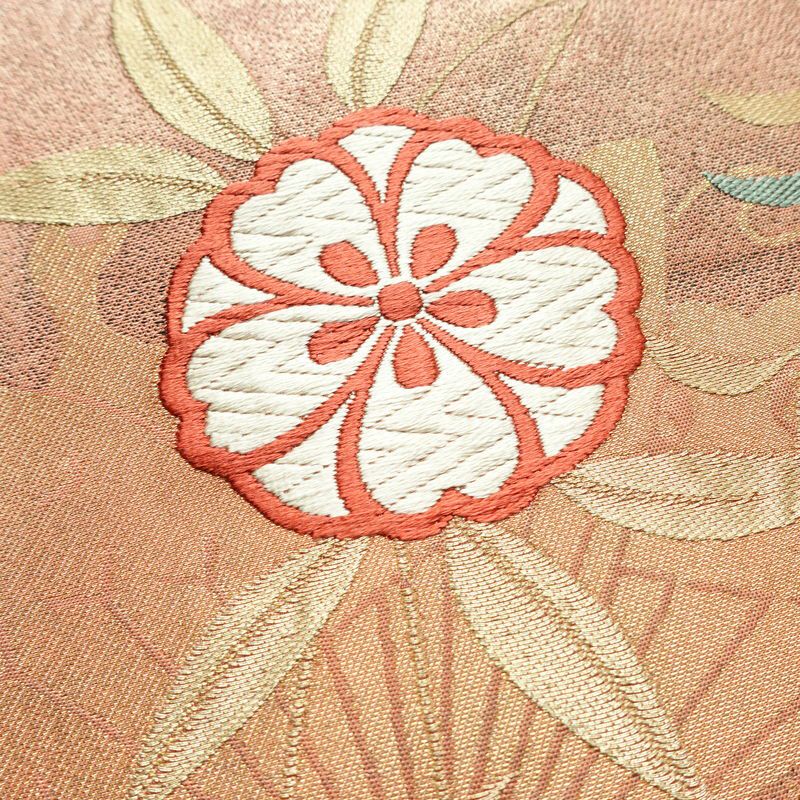 袋帯 六通柄 振袖用 正絹 古典柄 蝶 金糸 銀糸 帯 ピンク_画像5