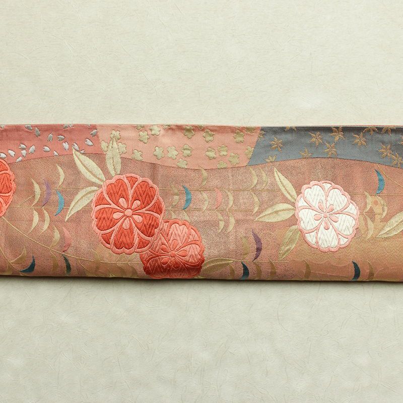 袋帯 六通柄 振袖用 正絹 古典柄 蝶 金糸 銀糸 帯 ピンク_画像16