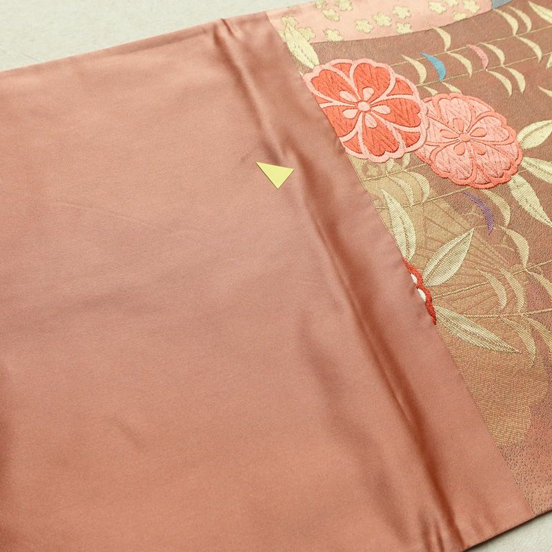 袋帯 六通柄 振袖用 正絹 古典柄 蝶 金糸 銀糸 帯 ピンク_画像17