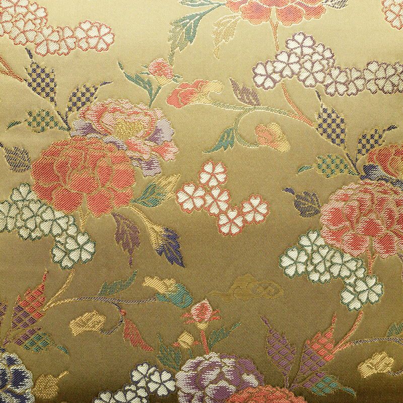 袋帯 六通柄 美品 フォーマル用 正絹 花柄 金糸 帯 油色 お洒落 黄・黄土色_画像2