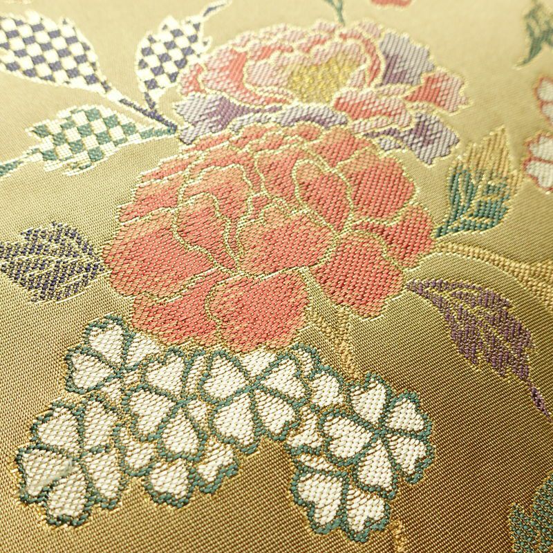 袋帯 六通柄 美品 フォーマル用 正絹 花柄 金糸 帯 油色 お洒落 黄・黄土色_画像3