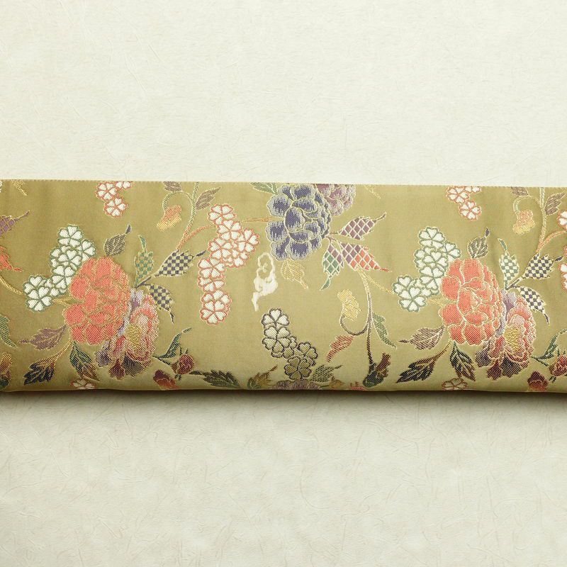 袋帯 六通柄 美品 フォーマル用 正絹 花柄 金糸 帯 油色 お洒落 黄・黄土色_画像14