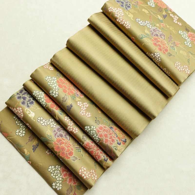 袋帯 六通柄 美品 フォーマル用 正絹 花柄 金糸 帯 油色 お洒落 黄・黄土色_画像19