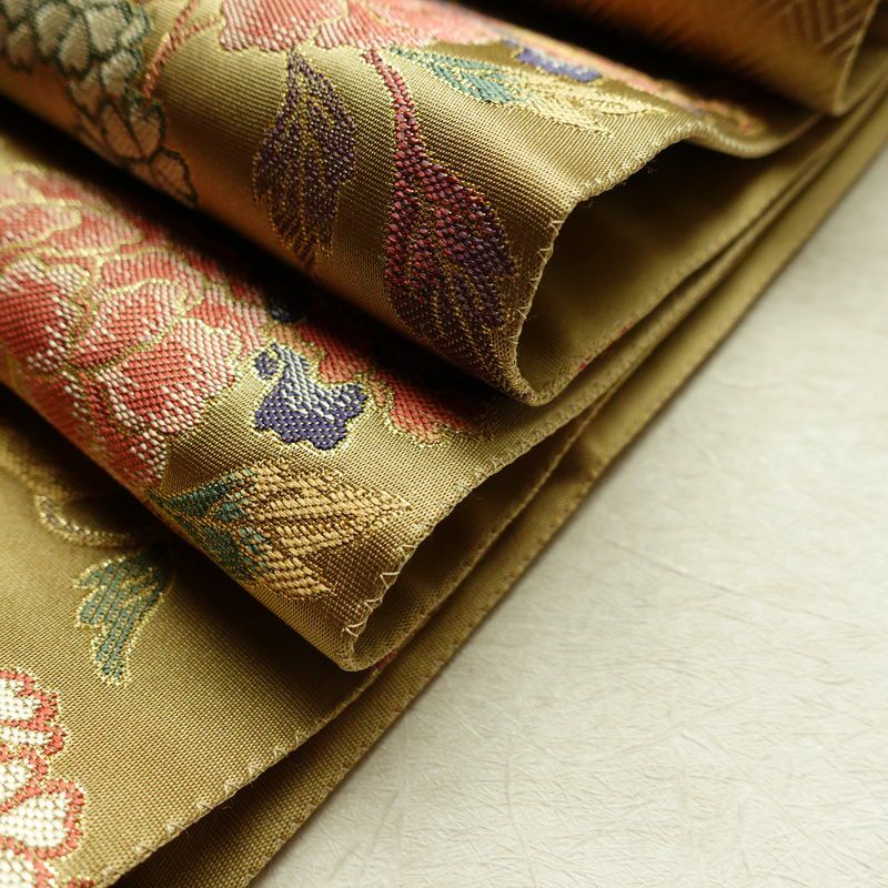 袋帯 六通柄 美品 フォーマル用 正絹 花柄 金糸 帯 油色 お洒落 黄・黄土色_画像21