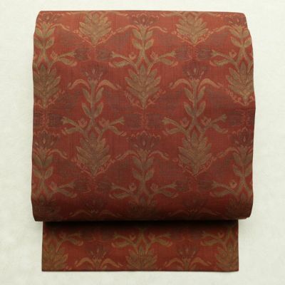 【超特価sale開催】  名古屋帯 六通柄 | ベージュ 箔 名古屋仕立て 花柄 正絹 六通柄 着物・浴衣