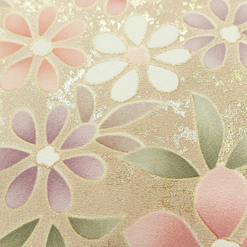 訪問着 しつけ糸付き 金駒刺繍 一つ紋付き 正絹 花柄 袷仕立て 身丈158cm 裄丈66.5cm 箔 金彩 フォーマル 着物 ベージュ_画像7