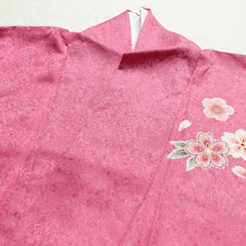 振袖 良品 正絹 花柄 袷仕立て 身丈166.5cm 裄丈69.5cm 箔 金彩 着物 成人式 二十歳の集い ピンク_画像16