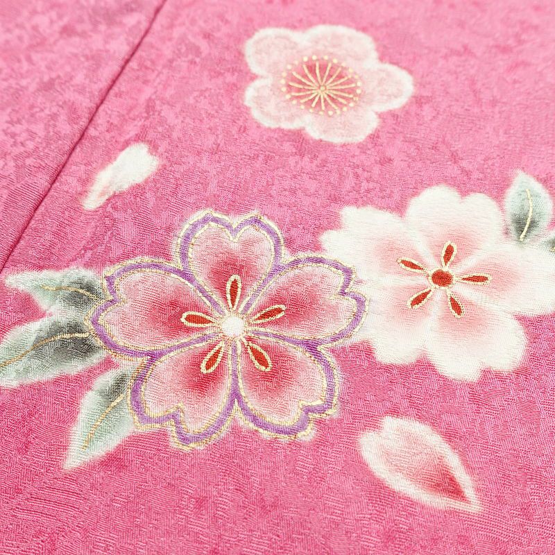 振袖 良品 正絹 花柄 袷仕立て 身丈166.5cm 裄丈69.5cm 箔 金彩 着物 成人式 二十歳の集い ピンク_画像17