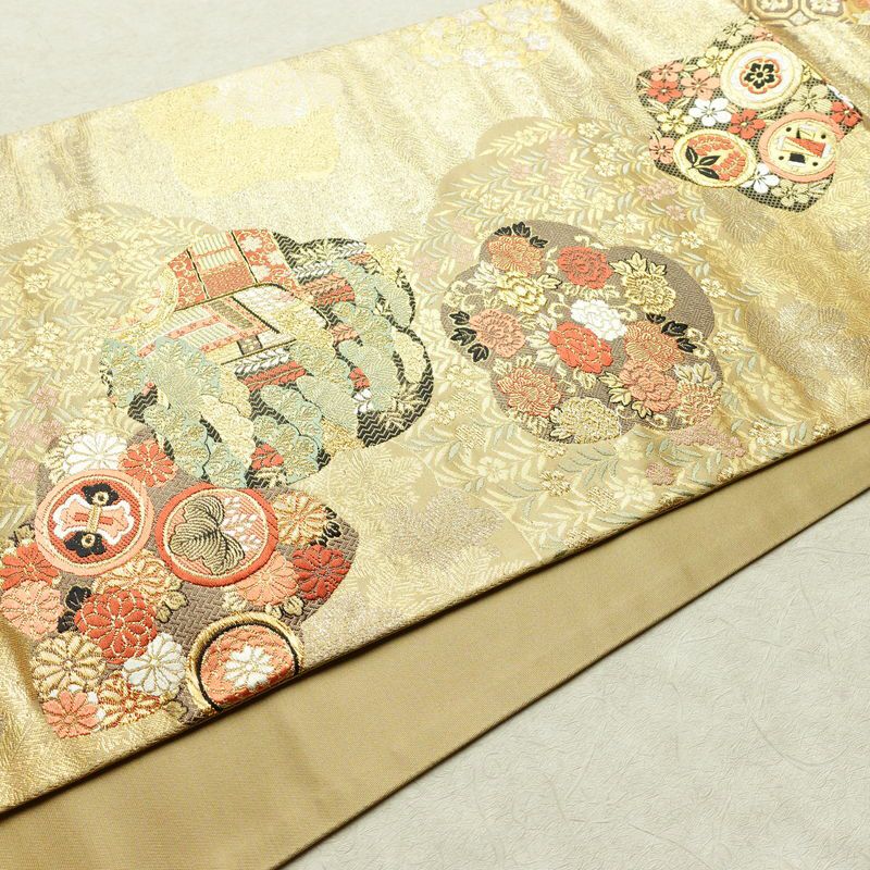 袋帯 六通柄 フォーマル用 正絹 古典柄 箔 金糸 帯 金・銀_画像10