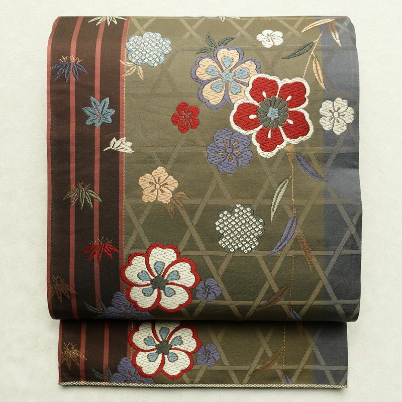 袋帯 六通柄 フォーマル用 正絹 古典柄 刺繍 金糸 帯 振袖用 多色使い 