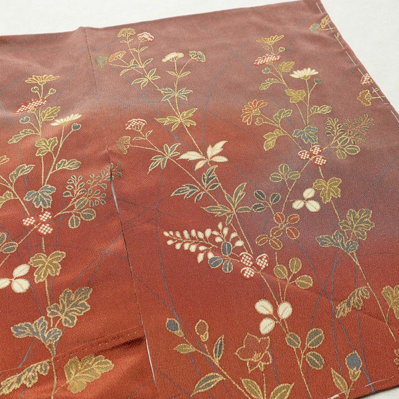 訪問着 良品 しつけ糸付き 縮緬 正絹 花柄 袷仕立て 身丈168cm 裄丈69cm 箔 金彩 フォーマル 着物 茶_画像14