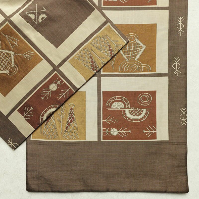 袋帯 六通柄 一般用 正絹 幾何学柄・抽象柄 帯 茶_画像14