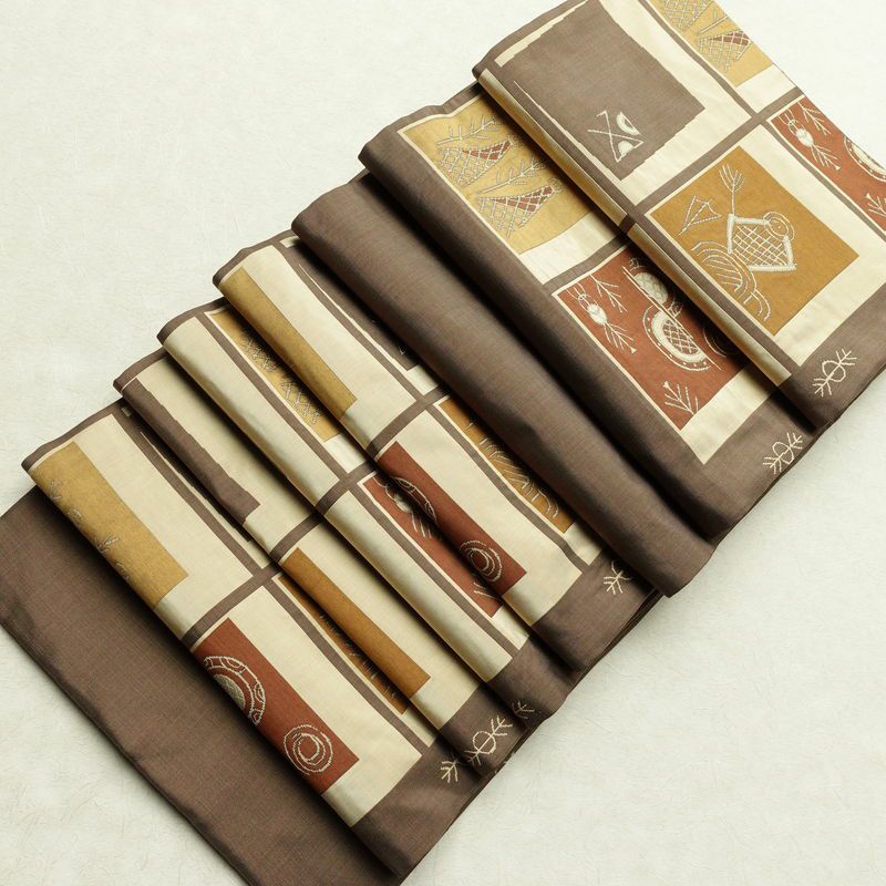 袋帯 六通柄 一般用 正絹 幾何学柄・抽象柄 帯 茶_画像19