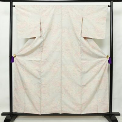 紬 しつけ糸付き 正絹 花柄 袷仕立て 身丈158.5cm 裄丈65.5cm 着物 多色使い