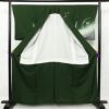 訪問着 良品 落款入り 手描き縮緬 一つ紋付き 正絹 花柄 袷仕立て 身丈160.5cm 裄丈67cm フォーマル 着物 緑・うぐいす色_画像3
