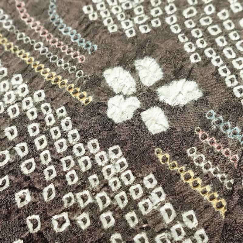 小紋 良品 絞り 総絞り 正絹 花柄 袷仕立て 身丈165cm 裄丈67.5cm 着物 流水 茶_画像8