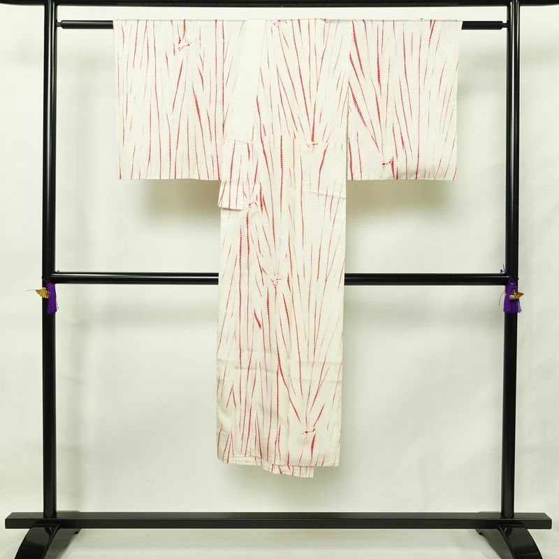 長襦袢 絞り しつけ糸付き 正絹 縞柄・線柄 袷仕立て 身丈134cm 裄丈67cm 白_画像2