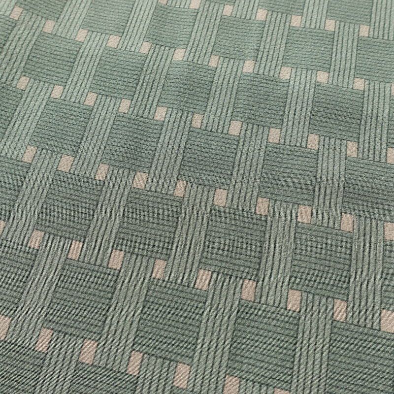 小紋 しつけ糸付き 縮緬 総柄 正絹 チェック・格子柄 袷仕立て 身丈168cm 裄丈68cm 着物 緑・うぐいす色_画像6