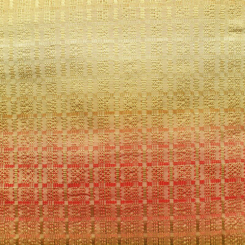 名古屋帯 全通柄 良品 正絹 チェック・格子柄 名古屋仕立て 帯 黄・黄土色_画像2