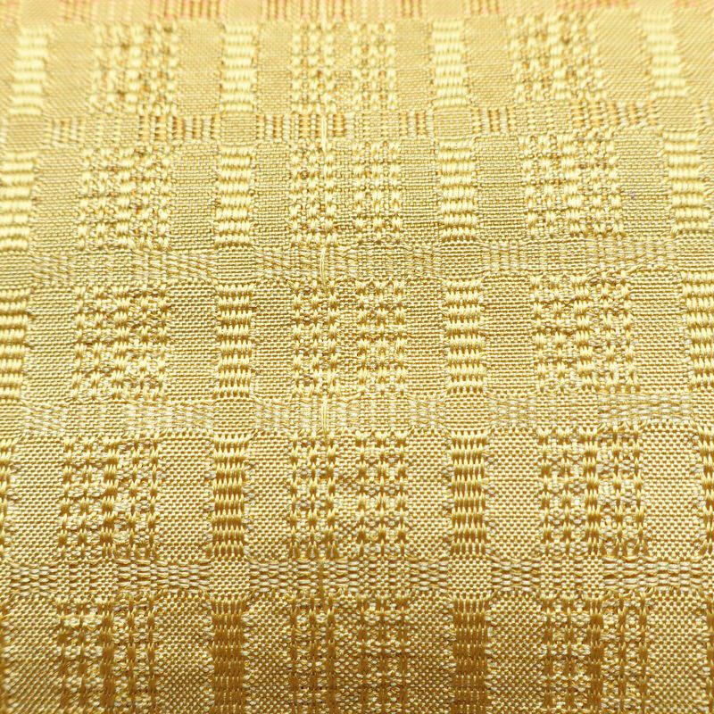 名古屋帯 全通柄 良品 正絹 チェック・格子柄 名古屋仕立て 帯 黄・黄土色_画像5