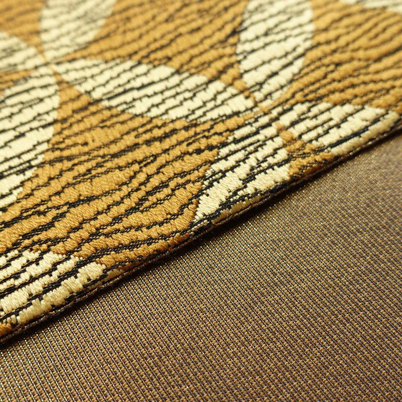 袋帯 全通柄 良品 フォーマル用 正絹 花柄 七宝 銀糸 帯 黄・黄土色_画像12