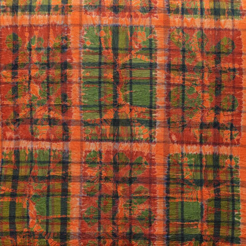 袋帯 六通柄 絞り 一般用 正絹 チェック・格子柄 帯 橙_画像2