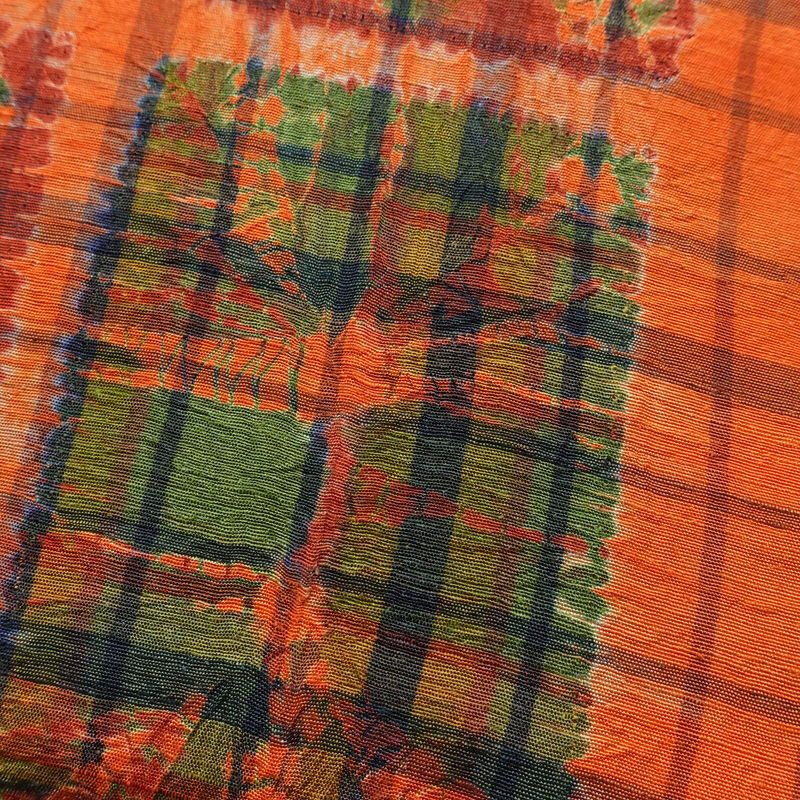 袋帯 六通柄 絞り 一般用 正絹 チェック・格子柄 帯 橙_画像5