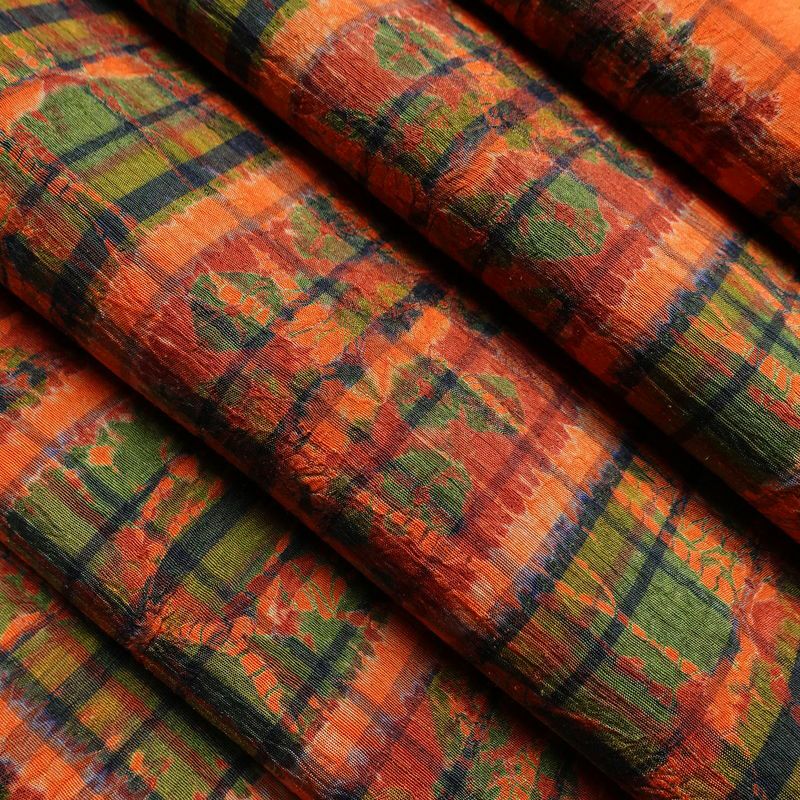 袋帯 六通柄 絞り 一般用 正絹 チェック・格子柄 帯 橙_画像20