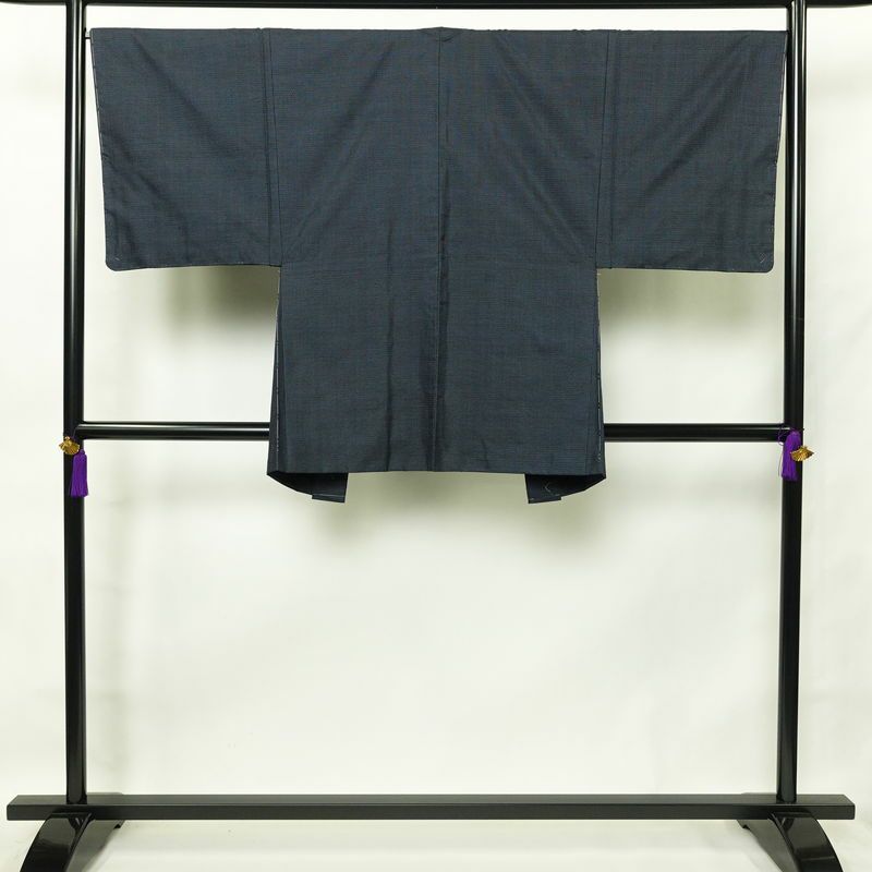 男性用 アンサンブル着物 良品 しつけ糸付き セット品 正絹 亀甲柄 袷仕立て 身丈138cm 裄丈67.5cm 青・紺_画像4