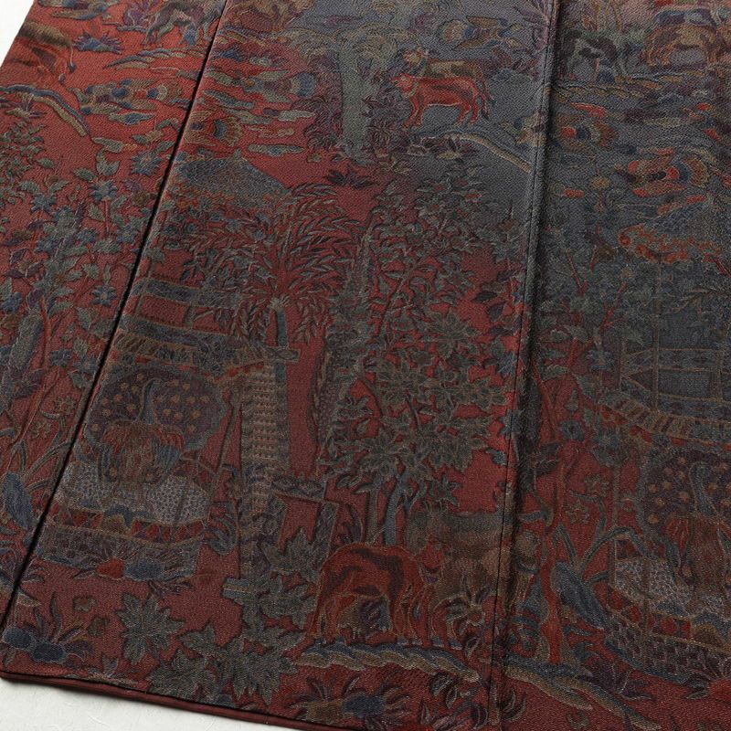 付け下げ 良品 縮緬 付下小紋 正絹 風景柄 袷仕立て 身丈159.5cm 裄丈67.5cm 着物 多色使い_画像4