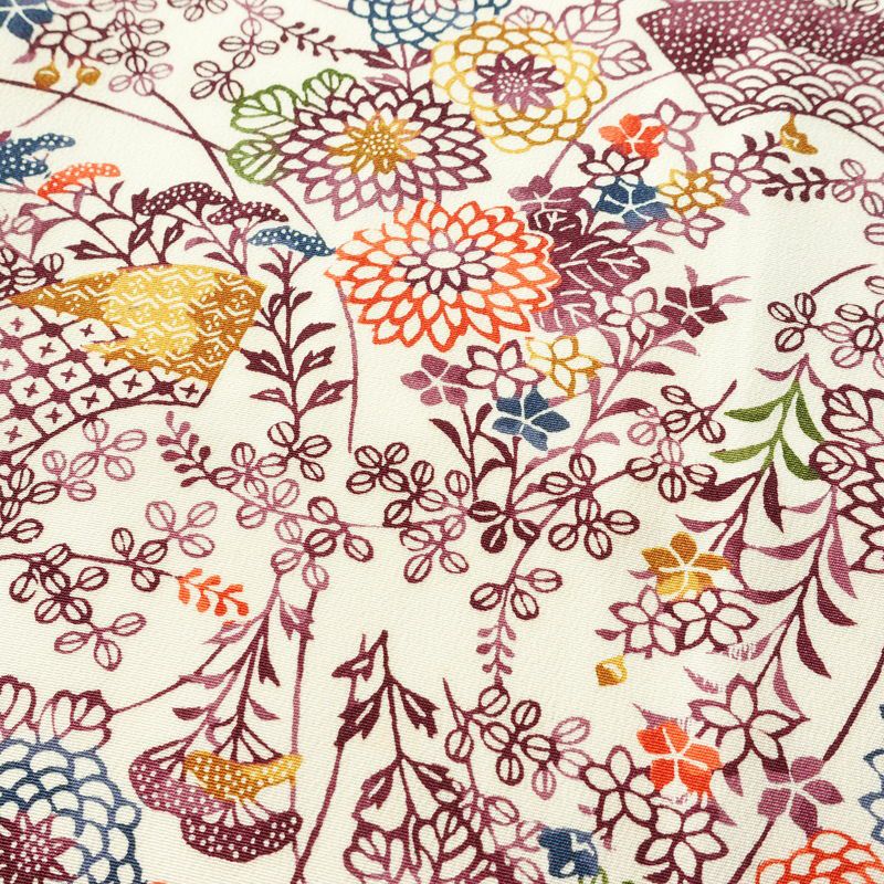 小紋 しつけ糸付き 縮緬 総柄 正絹 古典柄 袷仕立て 身丈157.5cm 裄丈65.5cm 着物 白_画像6