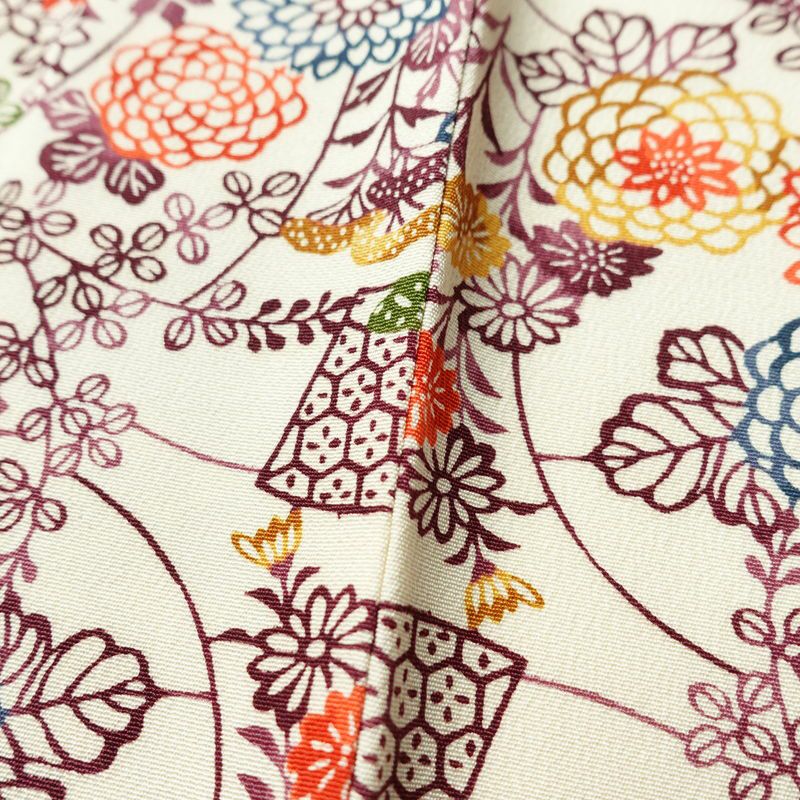 小紋 しつけ糸付き 縮緬 総柄 正絹 古典柄 袷仕立て 身丈157.5cm 裄丈65.5cm 着物 白_画像10