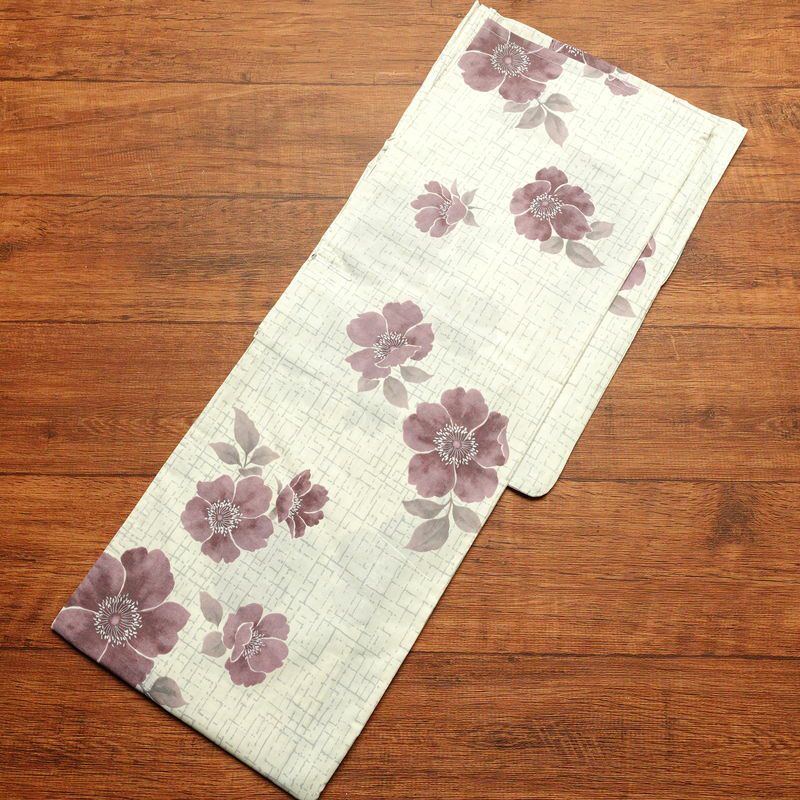 新品 浴衣 女性用 綿 平織 古典柄 浴衣 未使用品 花柄 薄紫_画像2