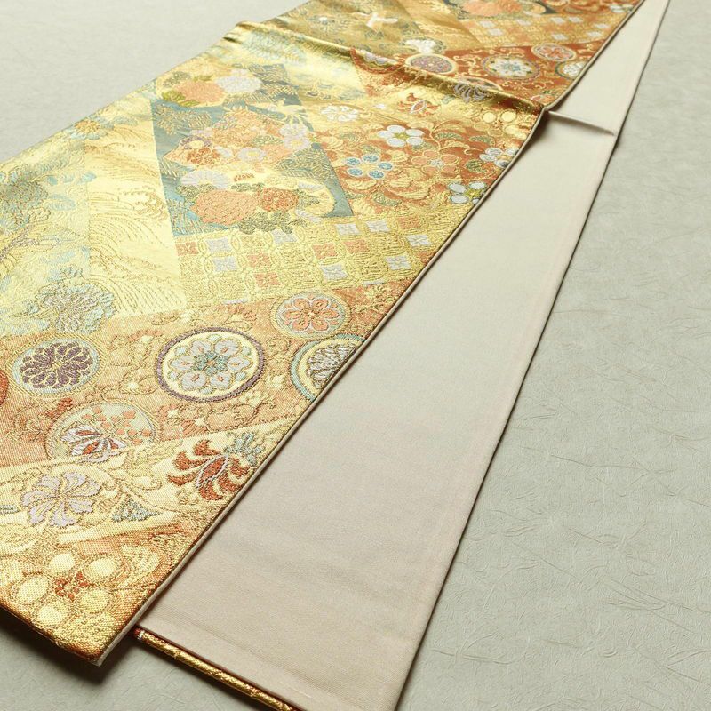 袋帯 六通柄 良品 フォーマル用 正絹 幾何学柄・抽象柄 箔 金糸 帯 金・銀_画像9