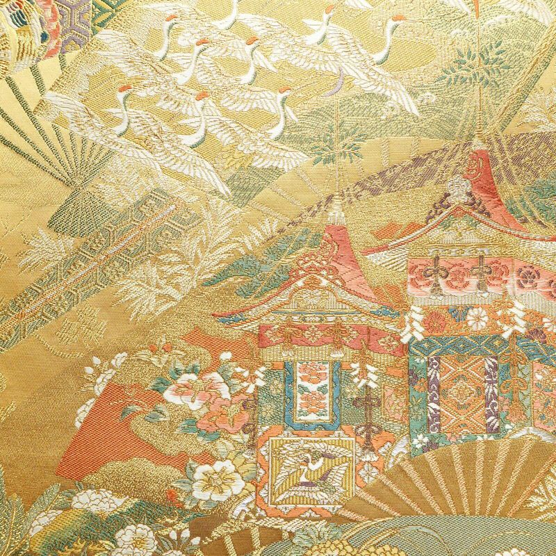 袋帯 琳派瑞祥錦 本金箔つづれ 六通柄 良品 フォーマル用 正絹 古典柄 箔 金糸 帯 黄・黄土色_画像2