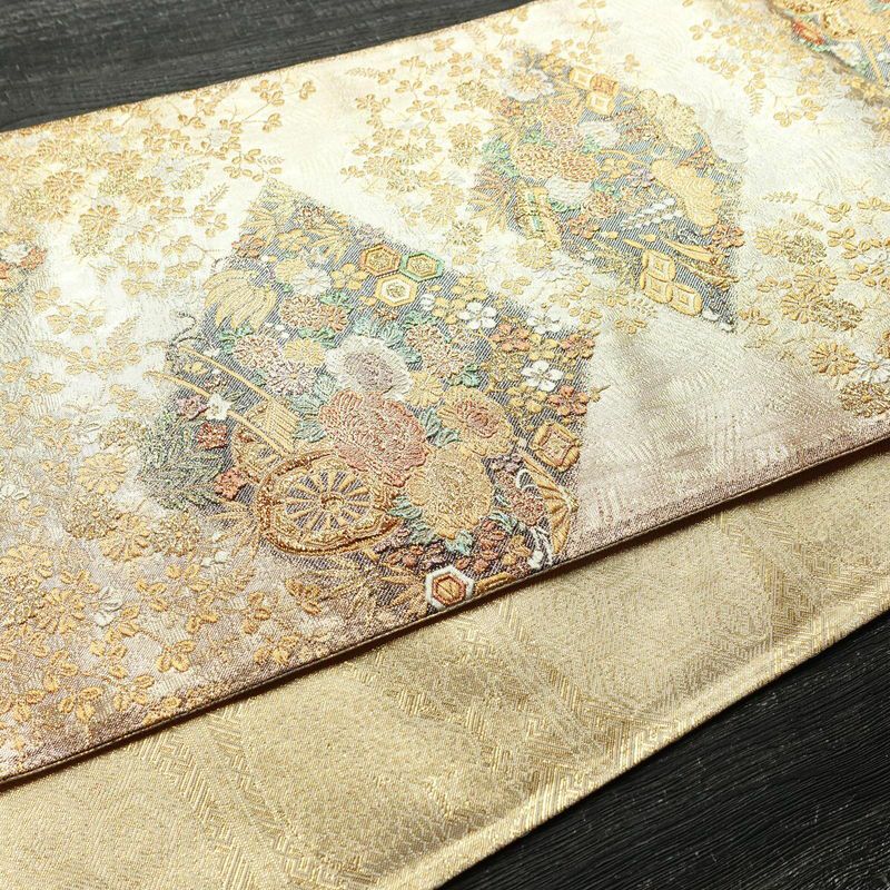 袋帯 六通柄 良品 フォーマル用 正絹 古典柄 金糸 帯 金・銀_画像10